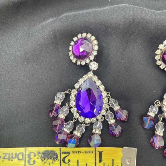Vintage 1980’s Lawrence VRBA  purple Drop  clip on Earrings - Picture 3 of 6